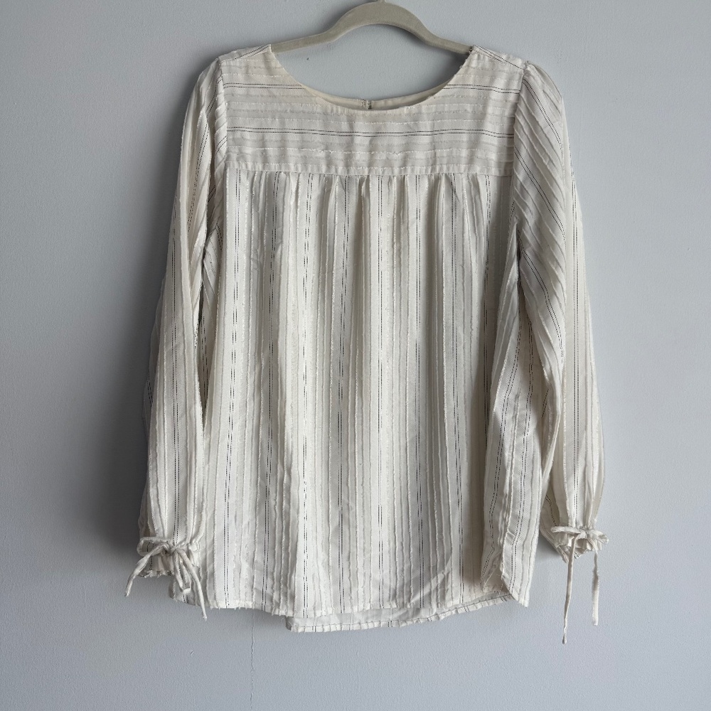 LOFT White Long-sleeved Blouse with Black tripes
